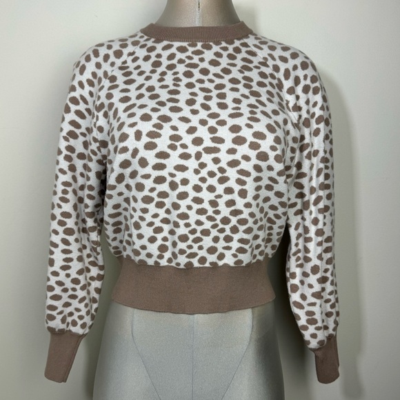 Ann Taylor Leopard Print Wool Blend Round Neck Sweater Size Medium Neutral Color - Picture 2 of 7